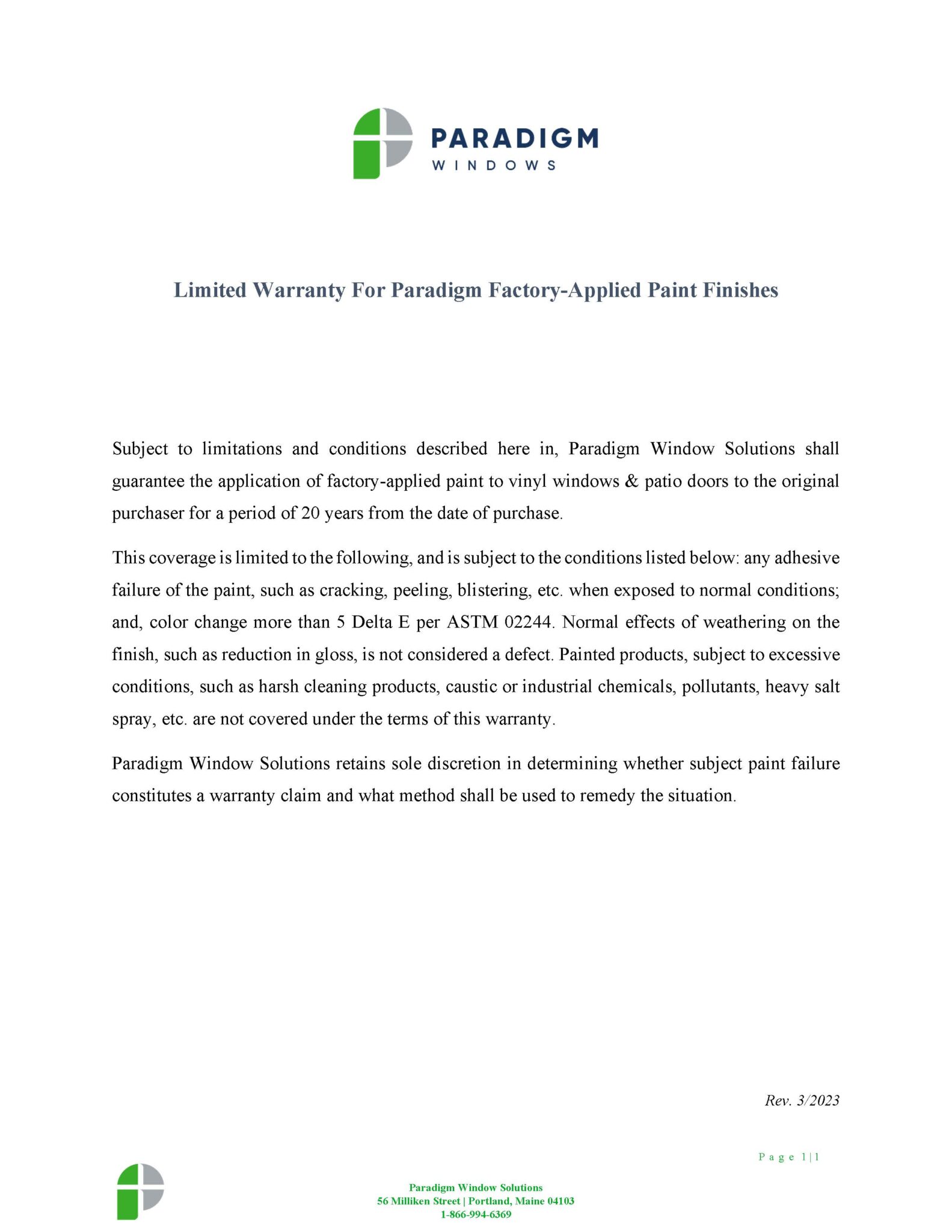 2023 Paradigm Paint Warranty jpg